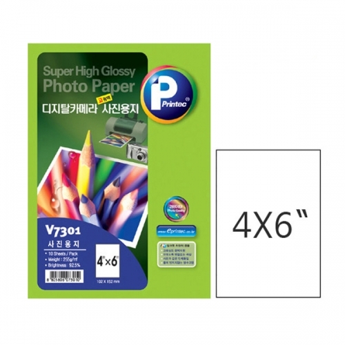 잇썸몰,프린텍 V7301-10 디카 고광택 사진용지 유광 4X6 10매