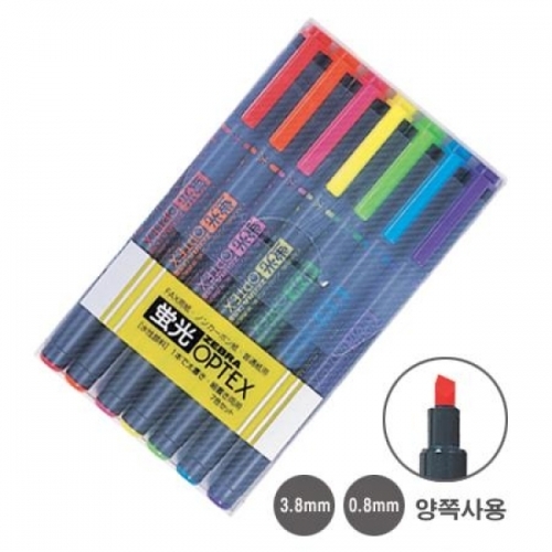 잇썸몰,제브라)옵텍스 형광펜 7색 세트-박스(100개입)