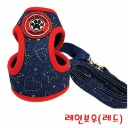 잇썸몰,펫마스터 레인보우 가슴줄 세트 레드 S L