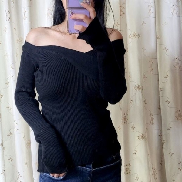 잇썸몰,여성 베이직 가성비 브이넥 골지 긴팔티