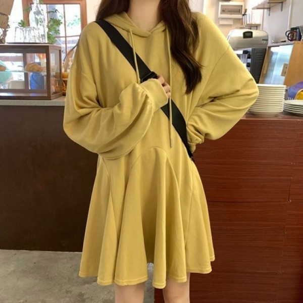 잇썸몰,후드 미니 원피스 절개 플레어 디자인 대학생 여친룩
