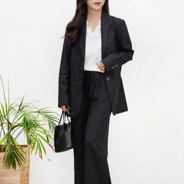 잇썸몰,여성 린넨 세미정장세트 1P 여름 버튼 자켓 밴딩팬츠