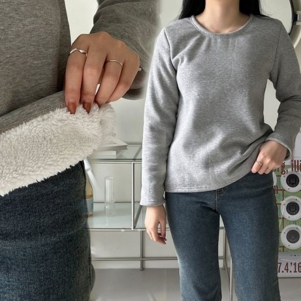 잇썸몰,부드러운 안감 양털 라운드넥 기본 무지 여성 티셔츠