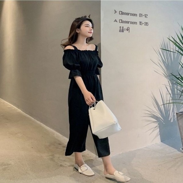 잇썸몰,메이비굿 여자 점프슈트 오프숄더 밴딩 와이드팬츠핏