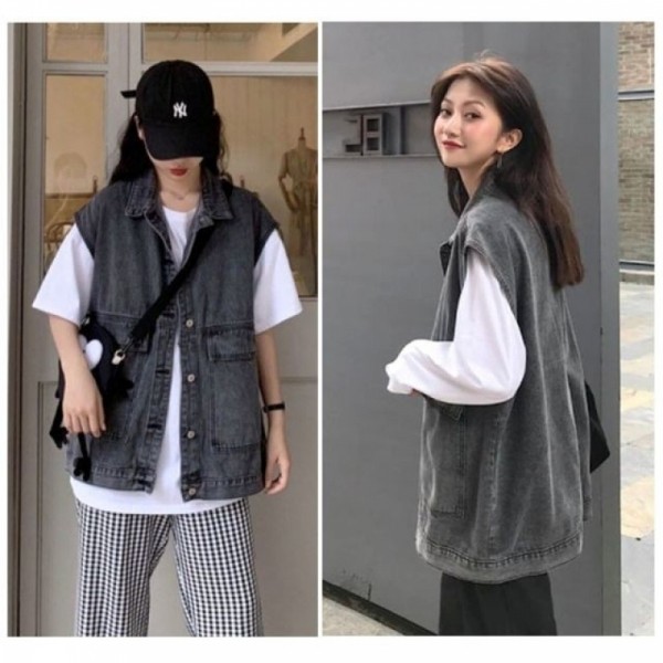 잇썸몰,여자 데일리 오버핏 루즈핏 블랙진 캐주얼 데님 조끼