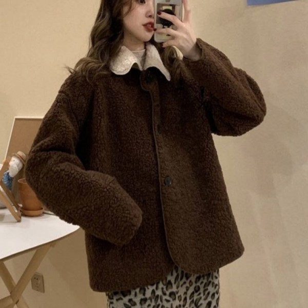 잇썸몰,러블리 배색 카라 양털 뽀글이 자켓 코트 2color