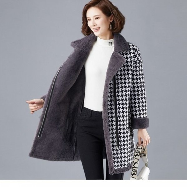 잇썸몰,W05174 퍼안감 하운드체크 모직코트 퍼자켓 체크코트