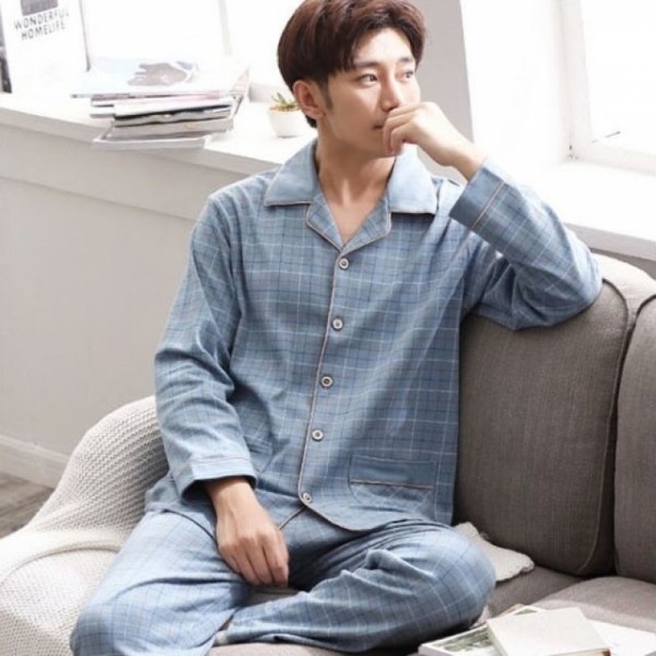 잇썸몰,성인 남자잠옷 격자무늬 체크 셔츠 홈웨어 상하의세트